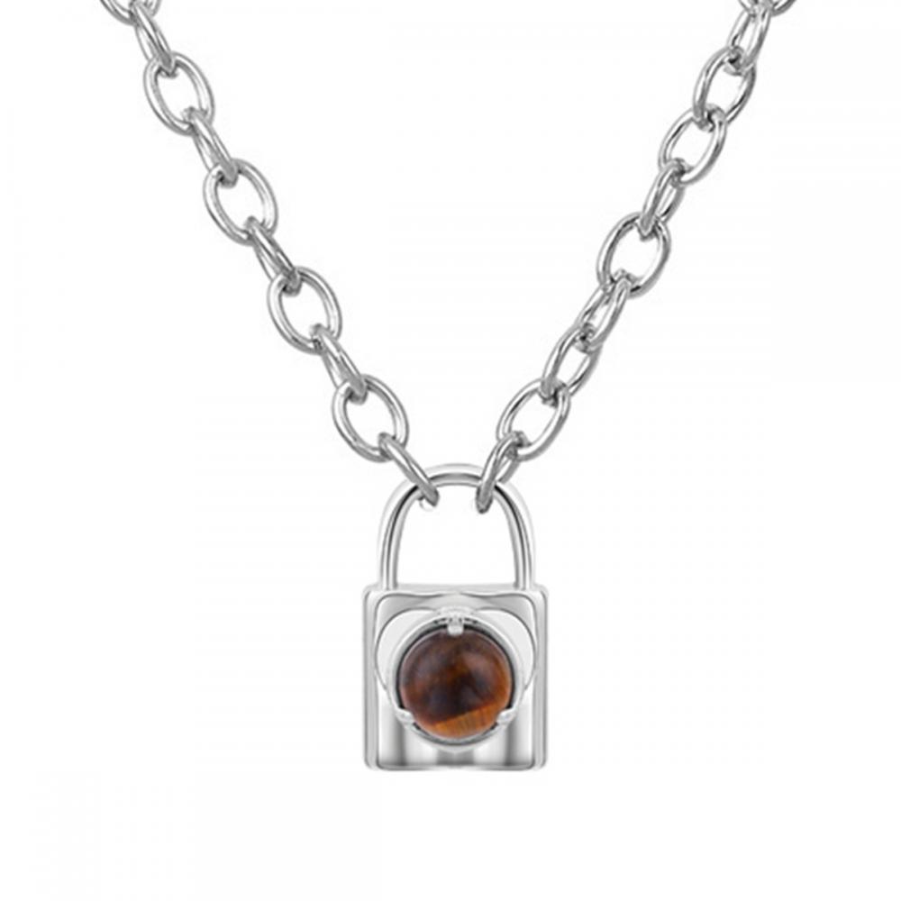 Gemstone Lock Shape Key Chain Necklace Natural Stone Pendant Necklace