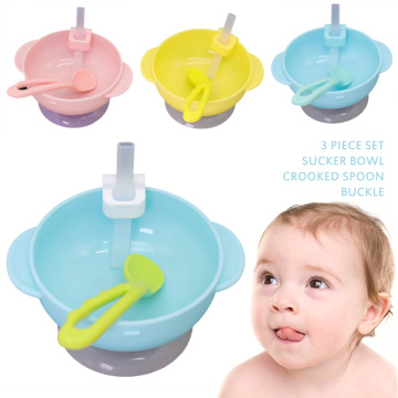 Safe Non-toxic Baby Bowl Set Bowl+spoon+straw Anti Falling Suction Cup Set Baby Feeding Dishes Food Tableware Spill-Proof Dishes