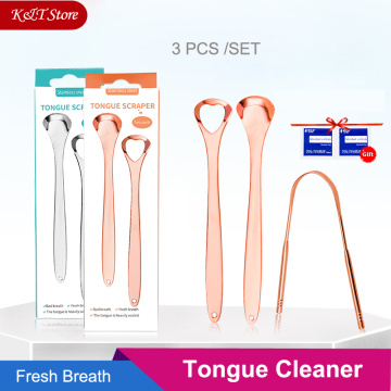 3pcs Stainless steel tongue cleaner two colors metal tongue scraper dental tool oral cleaning for remove stain to fresher breath