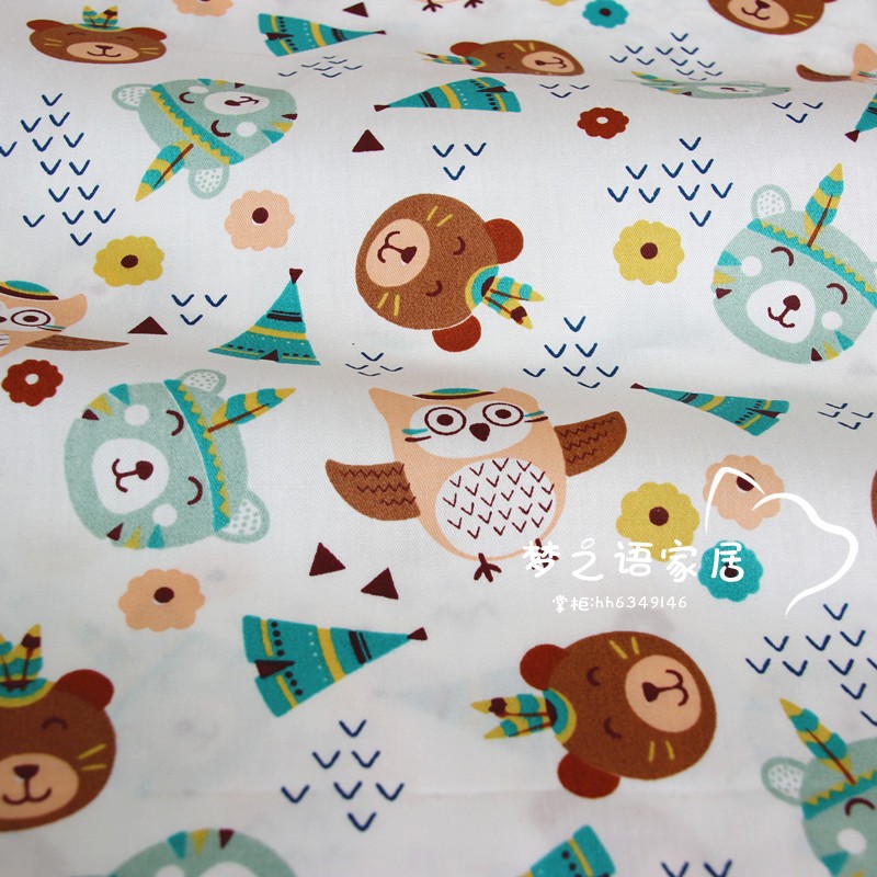 160cm*50cm Tribal bear owl newborn cotton fabric DIY bedding apparel dress patchwork fabric kids handwork cotton cloth tecido