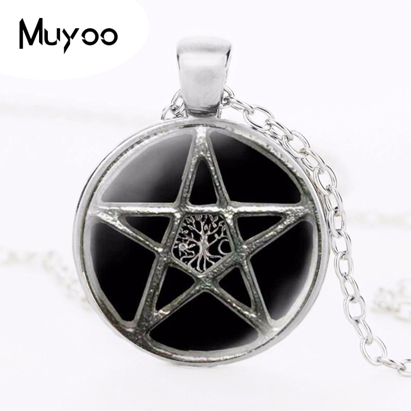 Statement Necklace Esoteric PenTagram Glass Necklace Cabochon Link Chain Choker Fashion Women Jewelry HZ1