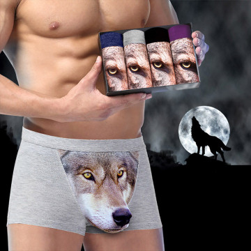 4pcs Boxer Mens Underwear Cotton Underpants Wolf Print Boxer Sexy Men's Underwear Shorts Boxer Briefs Pants Lingerie #4