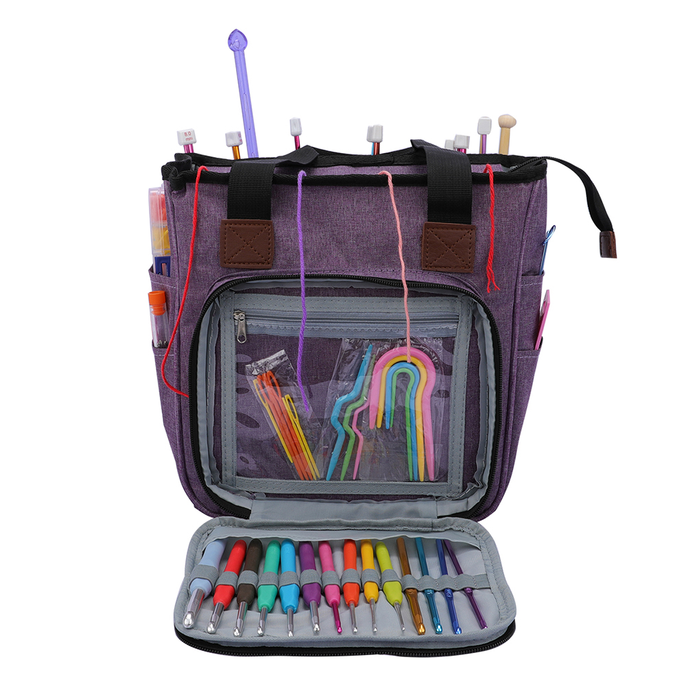 Nylon Yarn Storage Bag Knitting Bag Yarn Tote Organizer with Inner Divider for Crochet Hooks Knitting Needles Yarn Storage Bag