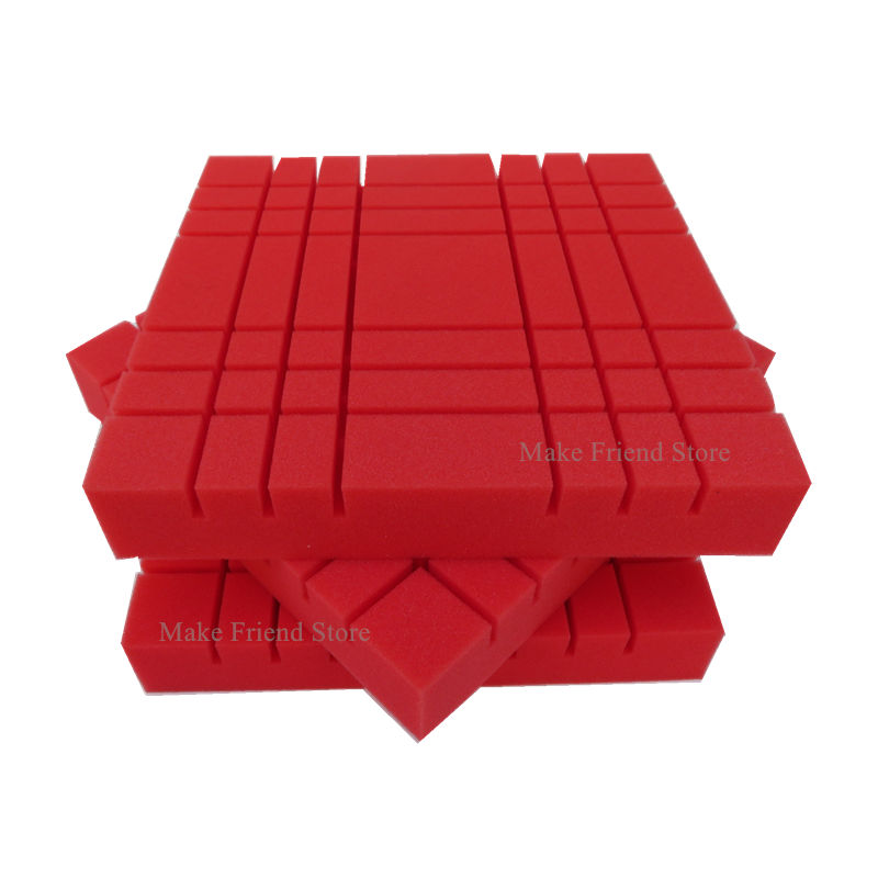 6/12Pcs 300x300x50mm Studio Acoustic Foam Grid Pattern Soundproofing Protective Sponge Sound-Absorb Foam Sealing Panel Red