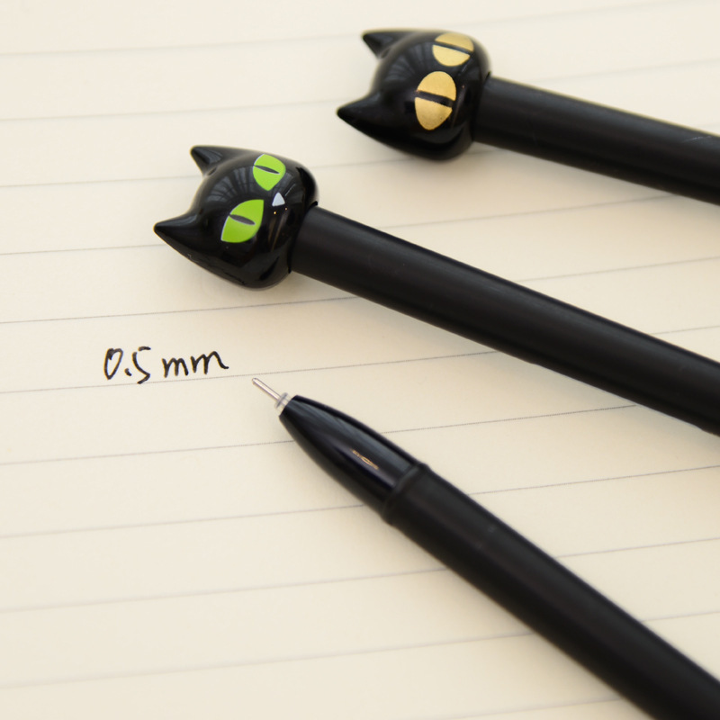 4PCS New Novelty Black Cute Cat Head Gel Ink Pen Promotional Student Gift Stationery School Office Writing Pens Creative Stylus