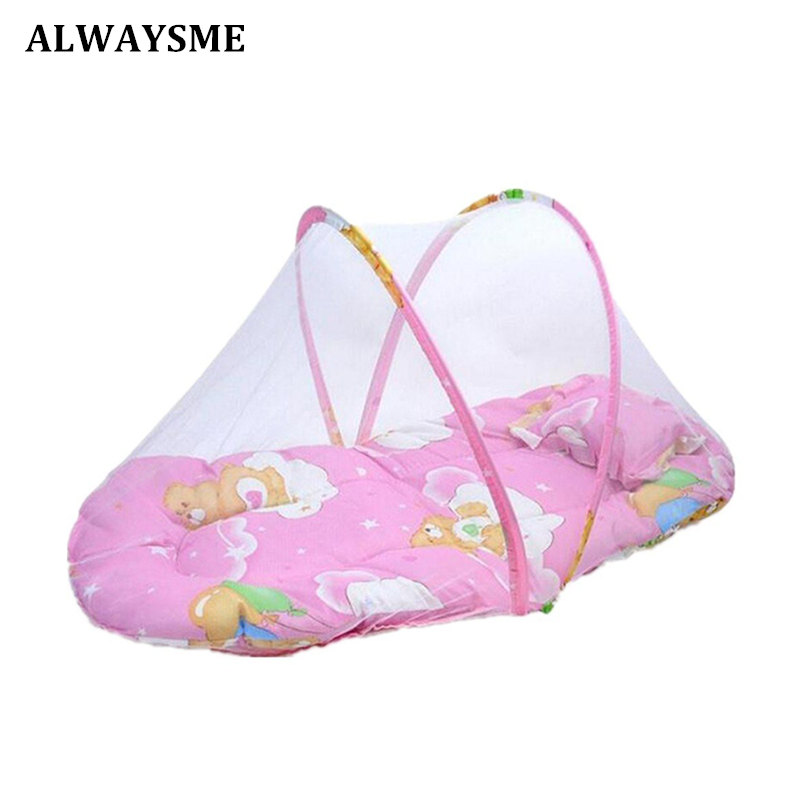 ALWAYSME 110x60x38CM And 75x45x40 CM 0.32Kg Portable Foldable Baby Kids Bed Crib Mat Pad Cover With Mosquito Net Spring Summer
