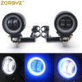 ZORBYZ Black LED Angel Eye Halo Ring Passing Spot Fog Light with 33-43mm Fork Tube Bar Bracket For Harley Honda Yamaha Custom