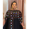 Black African Design Dashiki Dress Beading Abaya Vintage Bandage Bazin Bat Sleeve Robe Gowns Africa Sexy Lady Party Fairy