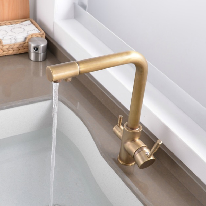 Senlesen Kitchen Sink Faucet Antique Brass Single Lever Single Hole Taps Antique Brass Deck Mount