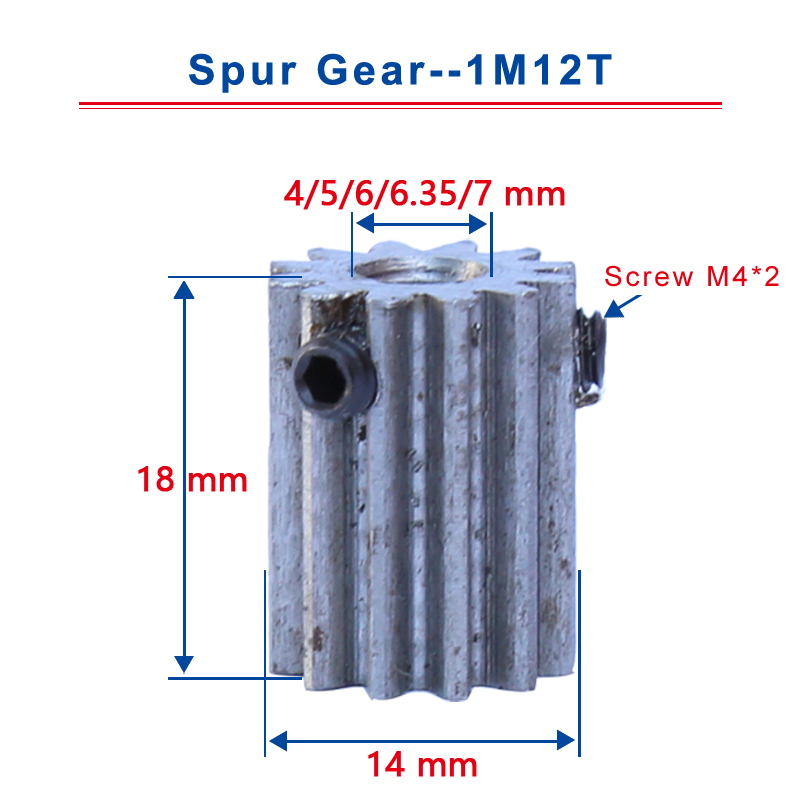 2 pcs 1M12T Spur Gear Bore size 4 / 5 mm Mini Motor Gear Low Carbon Steel Material High Quality metal Gear for motor
