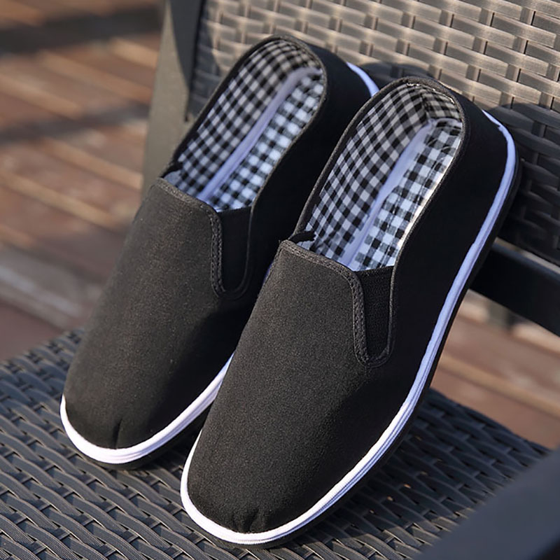 USHINE Big Size Black Cotton Flat Casual Vintage Chinese KungFu TaiChi Martial Arts Pure Cotton shoes Slipper For Man Elder Man