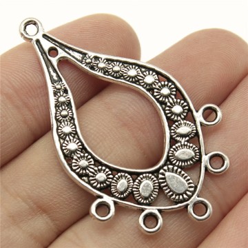WYSIWYG 4pcs 47x29mm Drop Shaped Porous Earring Connector For Jewelry Making Antique Silver Color Earrings Accessories