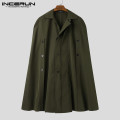 Men Cloak Coats Solid Color Button Up 2021 Turn Down Collar Poncho Fashion Long Trench Streetwear Windproof Mens Jackets INCERUN