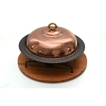 Ottoman Turkish Palace Style Cast Iron Service Plate + Wood Base + Copper Cap + Heater Wire Base 26 cm (Round)