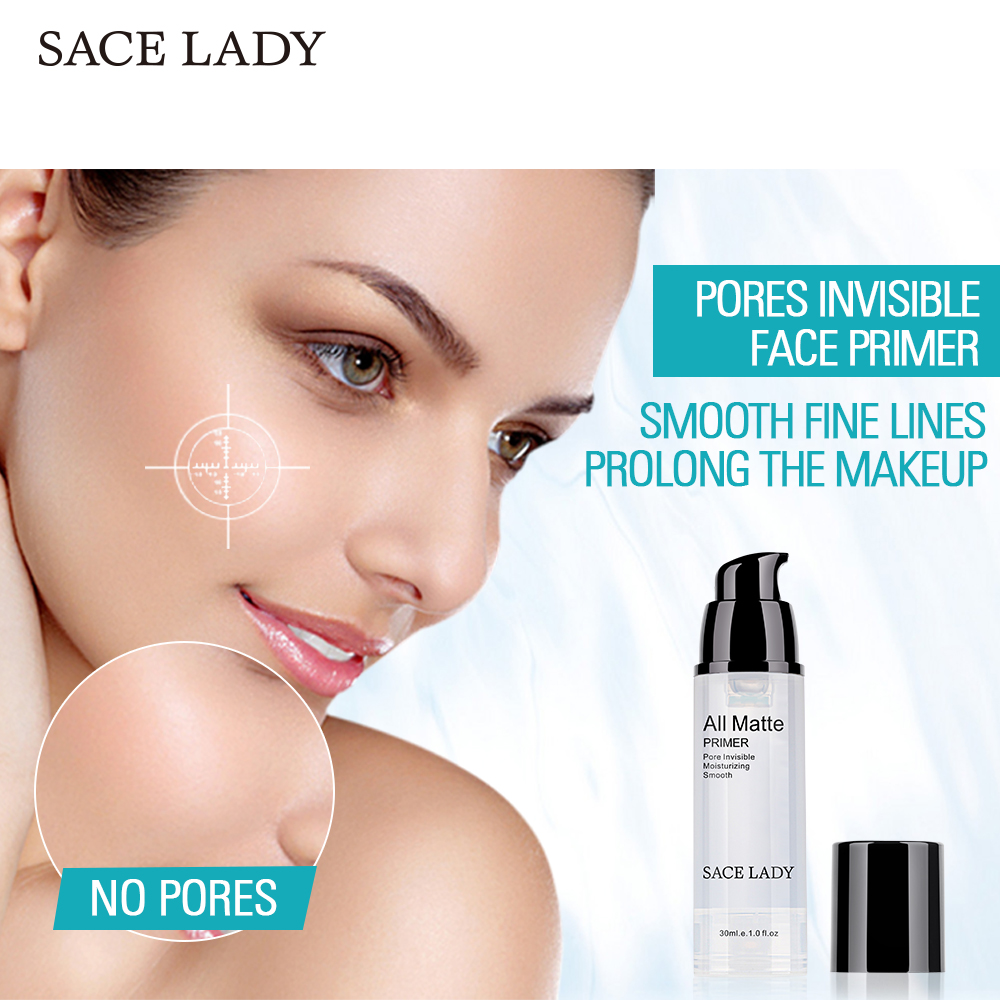 30ML SACE LADY Face Primer Matte Liquid Base Lighten Pores Cream Oil Control Smooth Fine Lines Brighten Cosmetic Nude Foundation