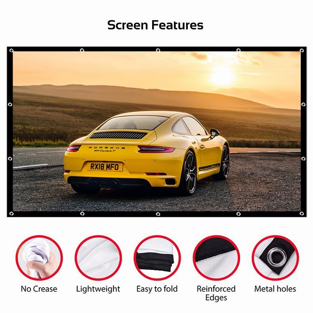 16: 9 Portable Projector Screen Curtain Wall Mounted Projection Screen Home Theater Outdoor Office HD Projector Screen Canvas