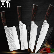 XYj Stainless Steel 4PCS Kitchen Knives Set Non-slip Sharp 7cr17 Handle Chopping Nakiri Beef Knife Sheath Cover Kitchen Tools