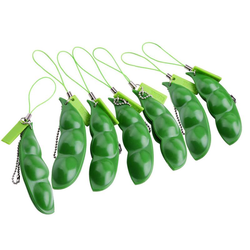 Kawaii Squishy Peas In A Pod Keyring Edamame Keychain Cute Mochi Bean Fidget Toy Cute Fun Key Chain Ring Gift Squeeze Toys