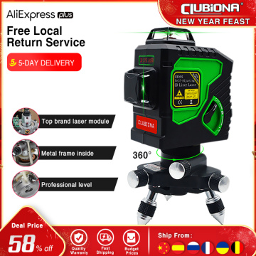 Clubiona 3D 12GH 12 Lines Laser Level with Self-Leveling Super Powerful GREEN Laser Beam Lines and MSDS certificated battery