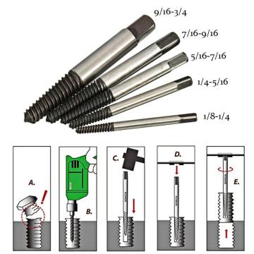 5pcs/lot Damaged Screw Extractor Easy Out Set Drill Bits Guide Broken Damaged Bolt Remover Hand Tool