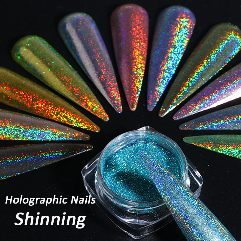 Holographic Powder on Nails Laser Silver Glitter Chrome Nail Powder DIP Shimmer Gel Polish Flakes for Manicure Pigment CH1028-4