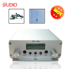 1 set 15W FM broadcast transmitter stereo PLL FM radio station 87MHz-108MHz + power supply + GP antenna wholesales
