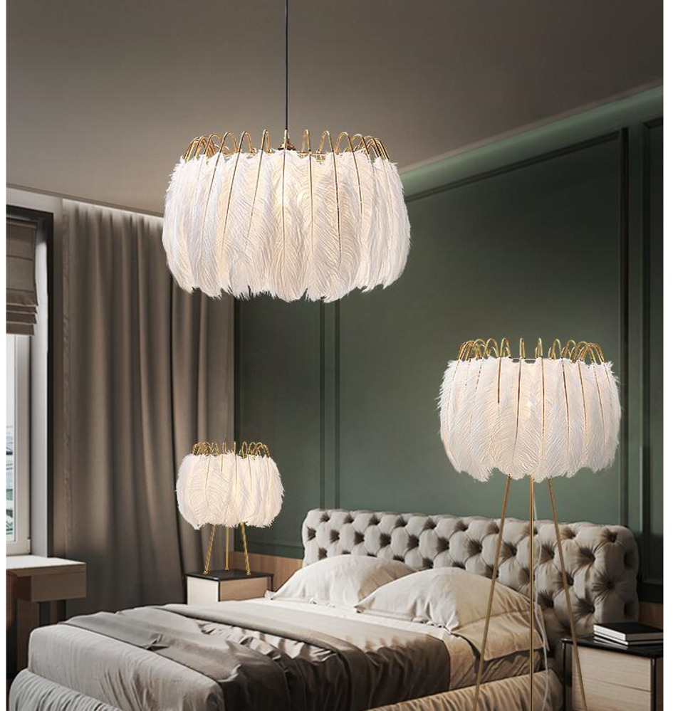 High-profile feather lamp warm romantic bedroom lamp design chic non-collision Nordic ins girl lamp long service life modern sim