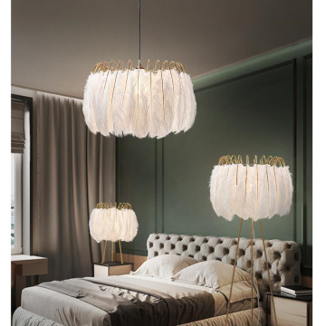 High-profile feather lamp warm romantic bedroom lamp design chic non-collision Nordic ins girl lamp long service life modern sim