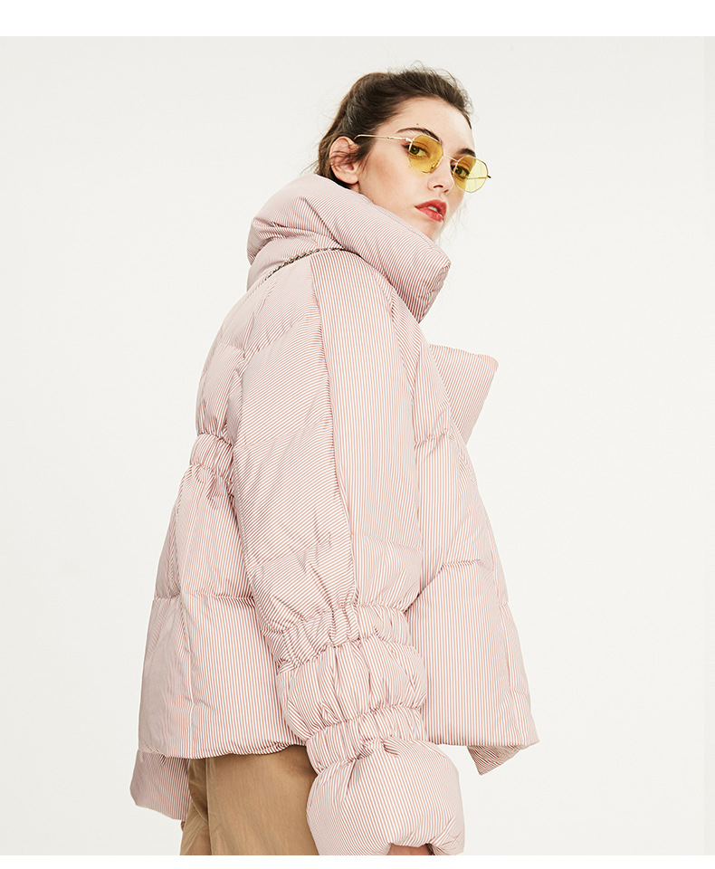 Stripe Turn Down Collar Puffer Jacket