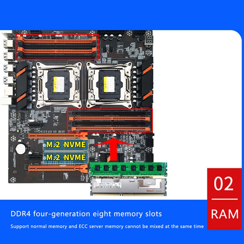 X99 Dual Way Server Motherboard 2011-3 Pin DDR4 Studio Computer Game Virtual Machine Simulator E5Cpu