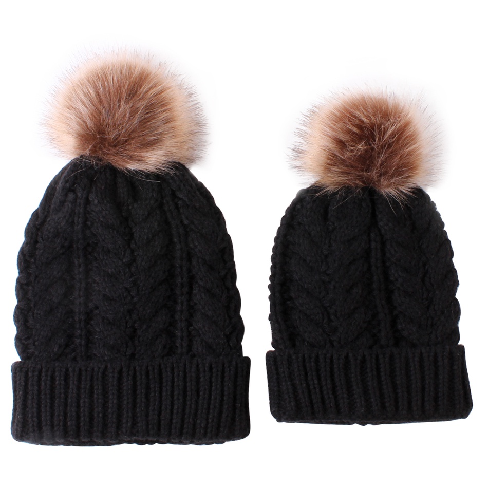 PatPat 2020 New Arrival Winter Knitted Hair Ball Hats for Mommy and Me Matching Hat Warm and Soft