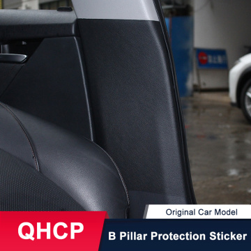 QHCP Car Inner Door Column Protection B Pillars Sticker Leather Safety Belt Buckle Anti-scratch Black Fit For Toyota Camry 2018