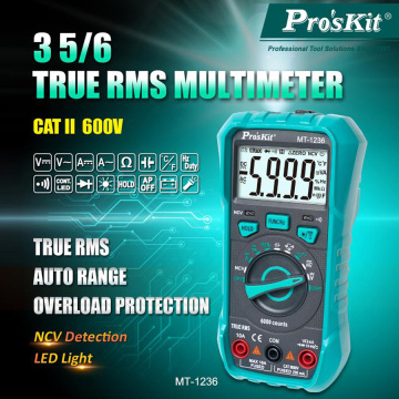Pro'sKit MT-1236 3-5/6 True-RMS Digital Multimeter brand new multi-function multimeter For ACA ACV DCA DCV True RMS Measurment