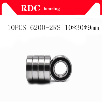 10PCS ABEC-5 6200 2RS 6200RS 6200-2RS 6200 RS 10x30X9 mm Miniature double Rubber seal High quality Deep Groove Ball Bearing EMQ