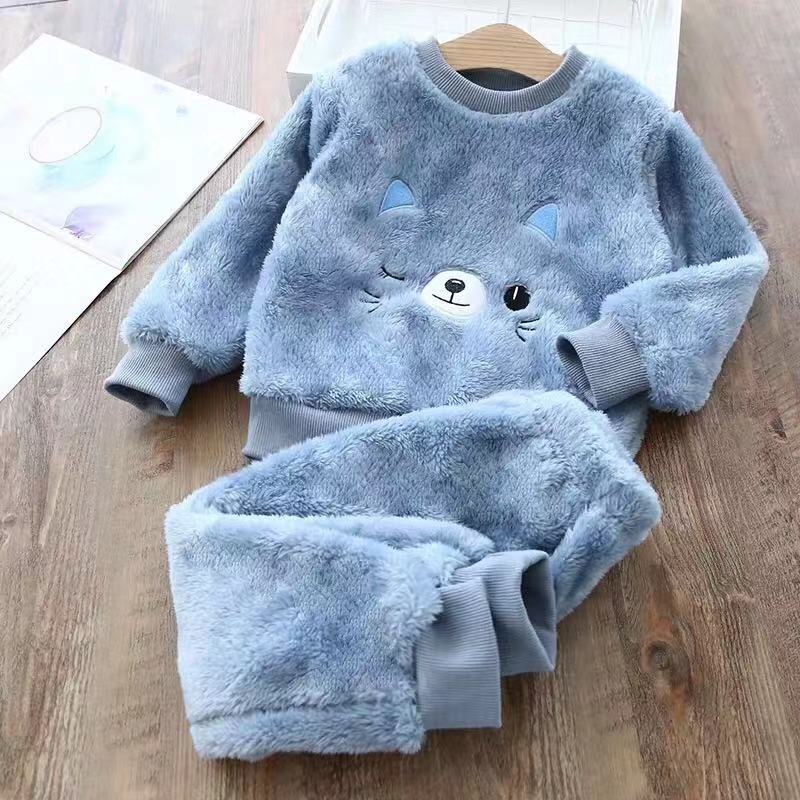 Flannel Kids Pyjamas Winter Baby Clothes Lounge Set Long Johns Kids Clothes Girls Loungewear Clothes Boys Sleepwear Pyjamas Suit