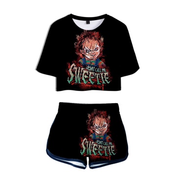 Seed Of Chucky 3D Pop Shorts And T-shirts Ghost Doll Women Two Piece Sets Cool Print Horror Movie Girls Crop Top Clothes