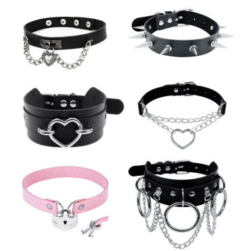 Harajuku Chocker Sexy Heart Lock Key Rivets Black Goth Punk Chokers Gothic Choker Necklace for Women Hip Hop Bondage Cosplay