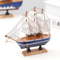 Mediterranean Wooden Crafts Sailing Boat Figurine Ornament Vintage Simulation Sailboat Model Ship Home Office Desktop Decor Gift