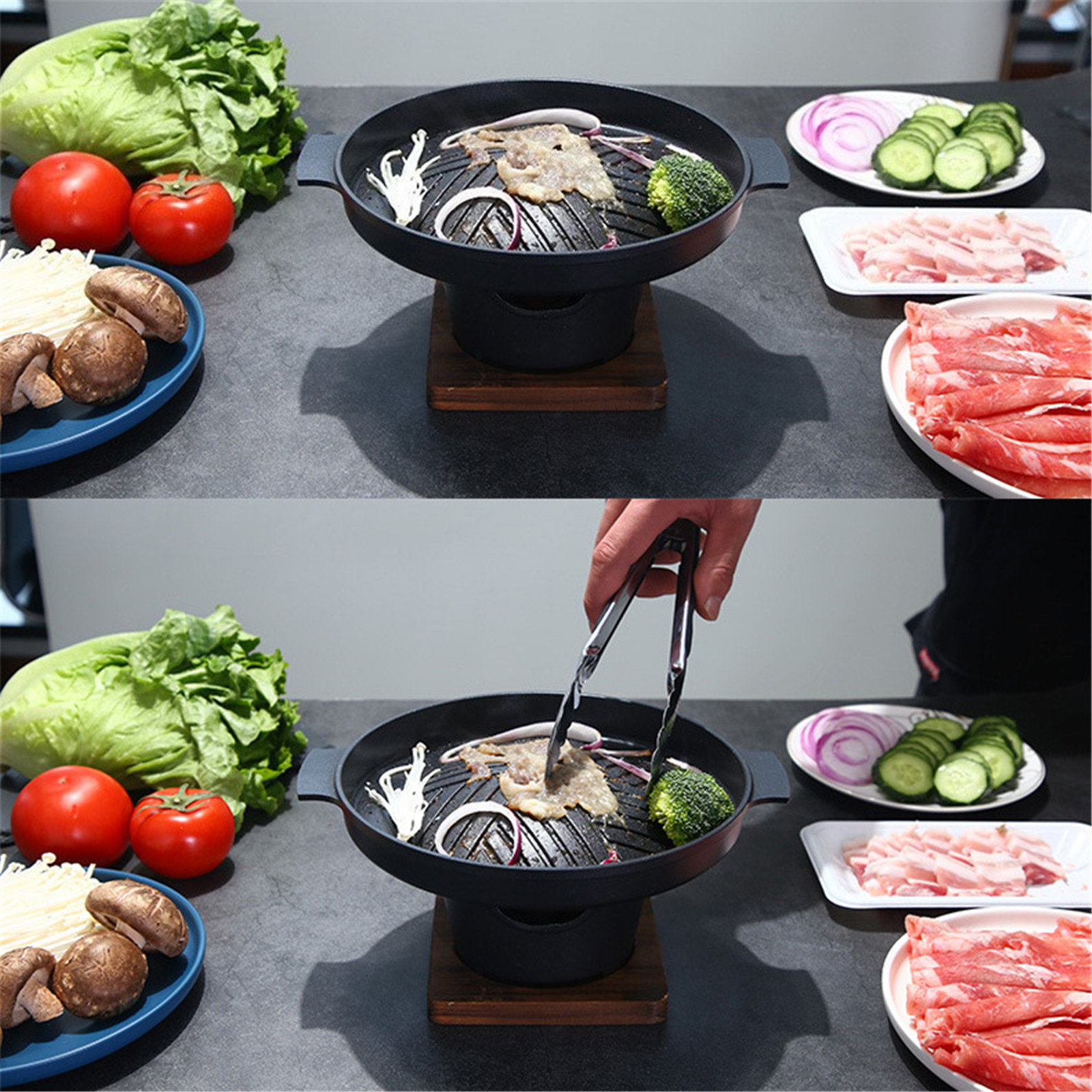Non-Stick Korean BBQ Grills Round Pan Barbecue Grill for Outdoor Portable DIY BBQ Accessories Alcohol Grill Household BBQ Tools