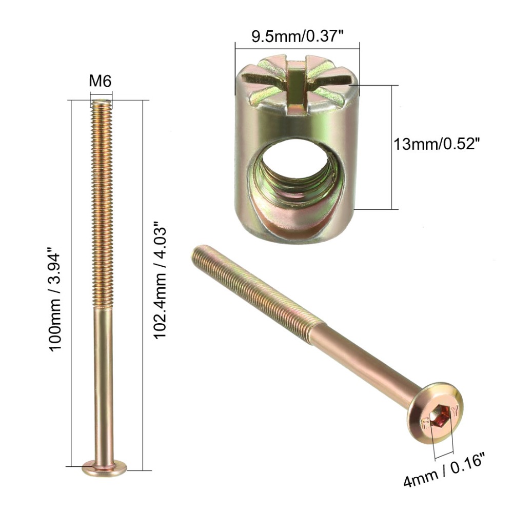 Uxcell 4set Furniture Bolt Nut Set M6x70/75/80/85/90/100mm M6 Hex Socket Screw with Barrel Nuts Phillips-Slotted Zinc Plated New