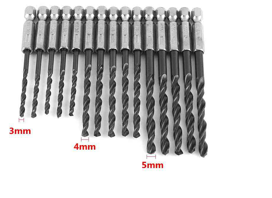 13pcs/set HSS Titanium Coating Drill Bit Set 1/4 Hex Shank 1.5-6.5mm for wood and plastic plate