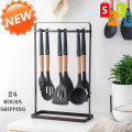 9/10/11/12pcs Cooking Tools Set Silicone+Wooden Handle Kitchen Cooking Utensils Set with Storage Box Turner Spatula Soup Spoon
