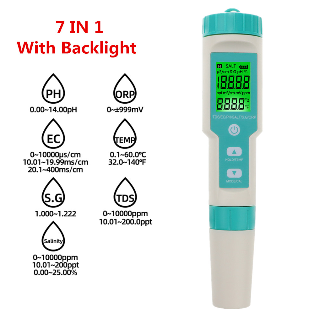3/4/5/7 in 1 PH Meter TDS EC ORP Salinity S. G Temperature Meter With Backlight Digital Water Quality Monitor Tester 40% off