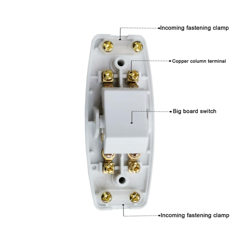 Power Industrial Switch Pure Copper Inline For Table Bedside Desk Lamp With LED Indicator Extension Cord Cable 250V 6A