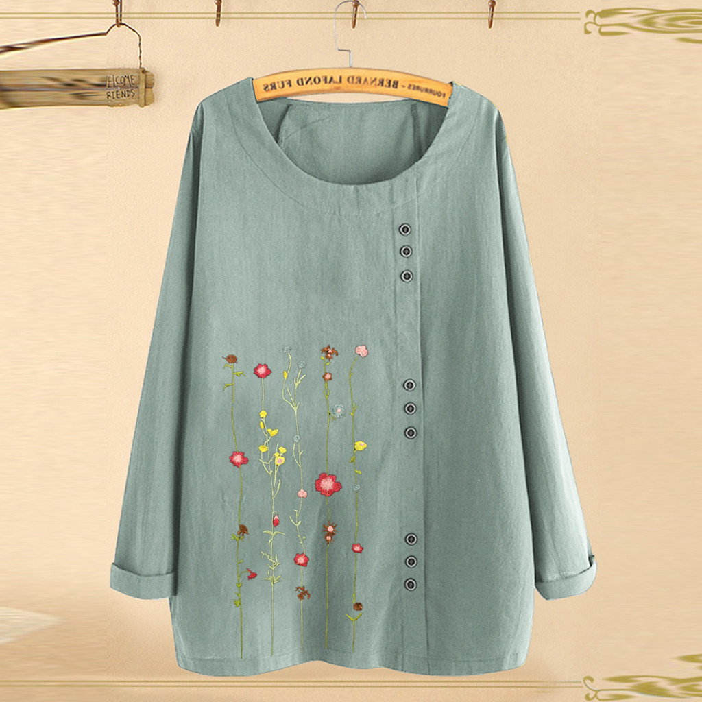 Vintage Women Blouses Plus Size Flower Embroidery Button Long Sleeve Vintage Shirt Blouse Women 2020 Blusas Mujer женские блузки