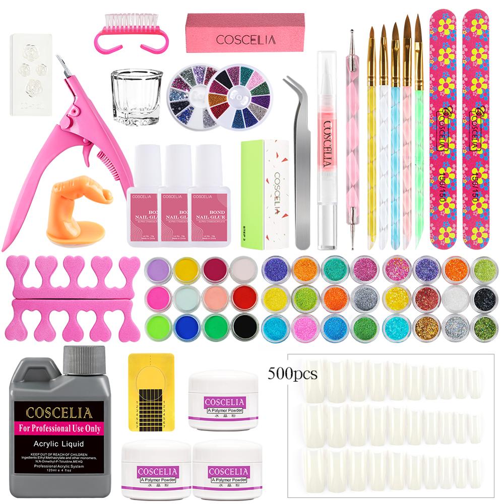 Pro Nail Acrylic Kit Powder Glitter Full Manicure Set For Nail Art Liquid Decoration Crystal Brush Tips Tools Kit For Manicure