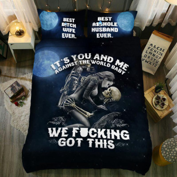 Skull Angel Bedding Set 3D Couple Beauty Kiss Skull printed duvet Cover With Pillowcases Bohemian Print Black Bed bedline