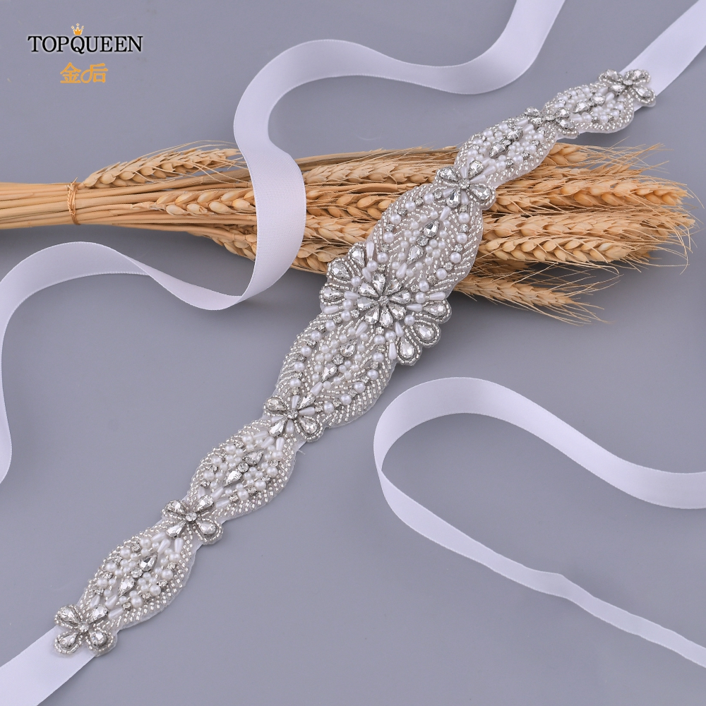 TOPQUEEN S490 Diamond Wedding Belts Dresses Rhinestone Belts for Party Wedding Jewel Belt Plus Size Crystal Belt Silver Belt