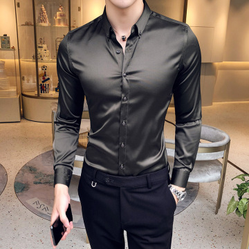 2020 Men's Shirt Neckline Embroidery Long Sleeve Casual Slim Men's Dress Shirt Solid Color Formal Business Social Clothing Top