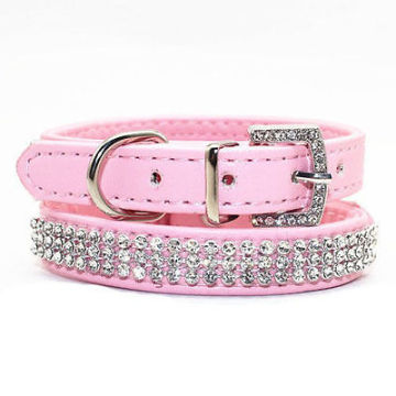 Bling Rhinestone PU Leather Crystal Diamond Puppy Collar Pet Dog Collars Pink Red Pet Supplies Dog Accessories Cat Necklace